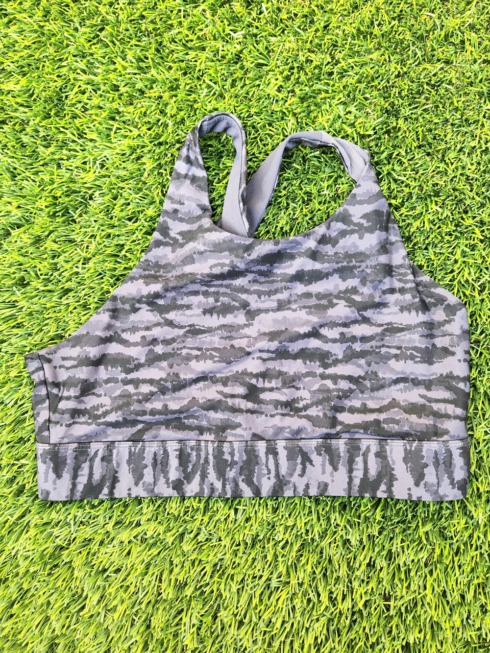 Fabletics Gray Camouflage Racerback Sports Bra
